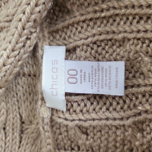 Chico's Tan Gold Thread Fringed Shawl Cardigan Sweater Size XS/2 - Picture 6 of 8